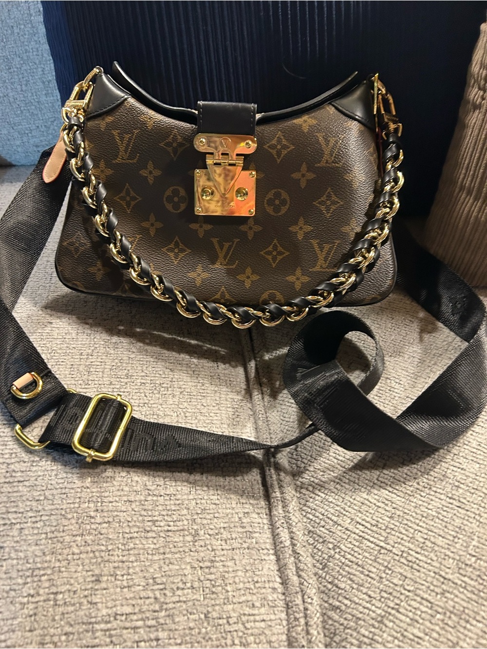 Monogram Canvas Shoulder Bag with Chain Accent